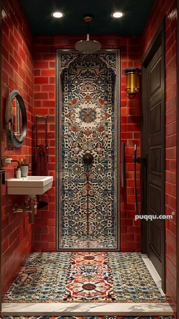 Moroccan Interior Design Bathroom, Bathroom Interior Moroccan, Moroccan Bathroom Design, Bathroom Moroccan Style, Moroccan Style Bathroom With Mosaic Tiles, Traditional Moroccan Bath Design, Moraccon Theme Tiles Bathroom, Ornate Turkish Bath Design, Moroccan Bathroom Ideas, marocain, zellige