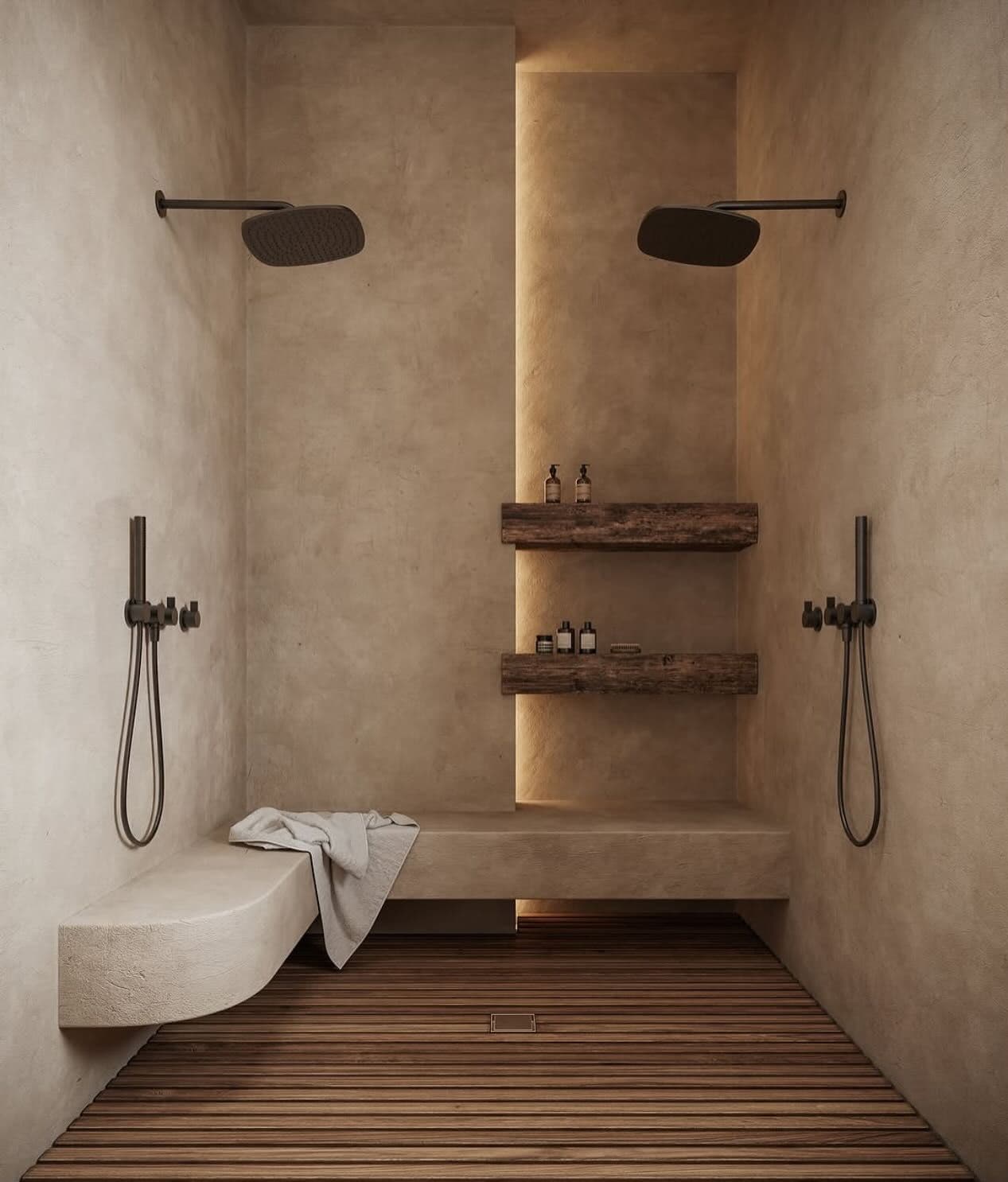 the bathroom is clean and ready to be used as a saunach or shower, classique, tadelakt