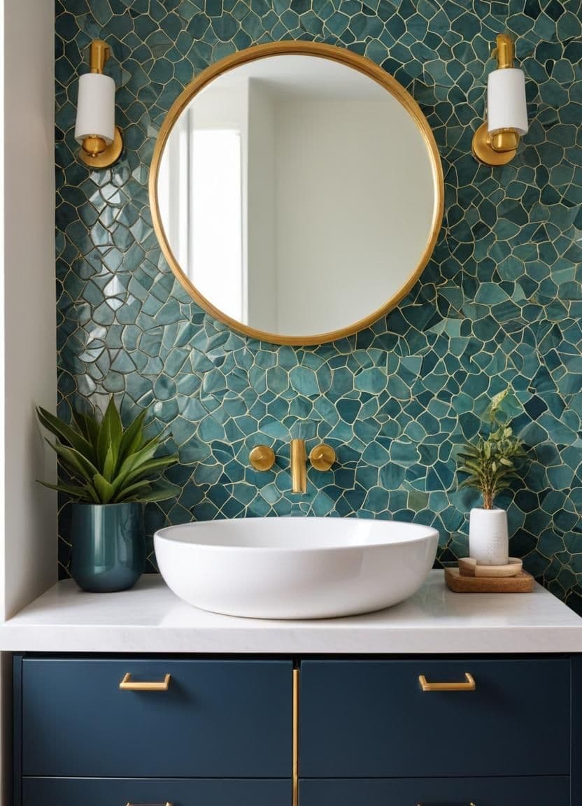 Traditional Moroccan Style Bathroom Inspiration - Amazing Moroccan bathroom Style Bathroom Ideas Moroccan Style, Blue Green And Gold Bathroom, Washroom Sink, Moroccan Interiors Bathroom, Hand Wash Area Design, Bathroom Green And Gold, Green And Gold Bathroom Ideas, Moroccan Bathroom Design, Traditional Moroccan Bathroom Decor, marocain, tadelakt
