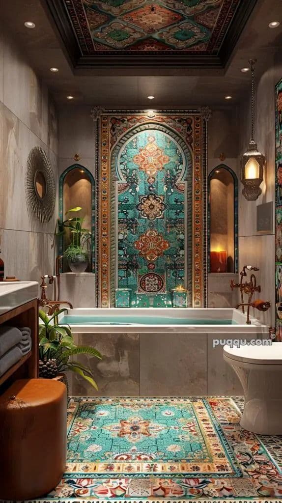 Elevate your bathroom with Moroccan zellige tiles, intricate patterns, and brass accents for a luxurious retreat.  #MoroccanBathroom #MoroccanStyle #MoroccanDesign #MoroccanDecor #MoroccanVibes #BathroomGoals #BathroomInspo #BathroomDesignIdeas #BathroomRenovation #LuxuryBathroom #ZelligeTiles #MoroccanTiles #TileDesign #BathroomMakeover #HomeDecorIdeas #BohoBathroom #ExoticBathroom #InteriorDesign #BathroomInspiration #LuxuryLiving #ModernBathroom Moroccan Interior Design Bathroom, Moroccan Bathroom Design, Bathroom Moroccan Style, Moroccan Style Bathroom With Mosaic Tiles, Traditional Moroccan Bath Design, Moraccon Theme Tiles Bathroom, Ornate Turkish Bath Design, Moroccan Bathroom Ideas, Moroccan Bathroom Decor, moderne, zellige